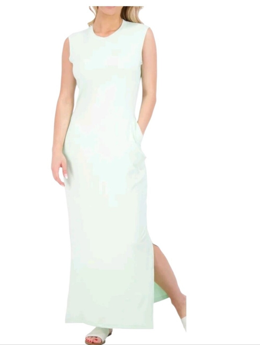 Real Essentials Green Long Tank Maxi T-Shirt Dress Pockets Women's Size 1X